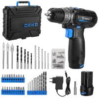 Аккумуляторная дрель-шуруповерт DEKO DKCD12 в кейсе + набор инструментов 92 шт, 12В, 2х2.0 Ач