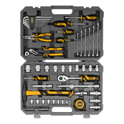 Набор инструментов, 1/2", 1/4", CrV, S2, пластиковый кейс, 64 предмета Denzel по ценам производителя в Москве с доставкой по всей России