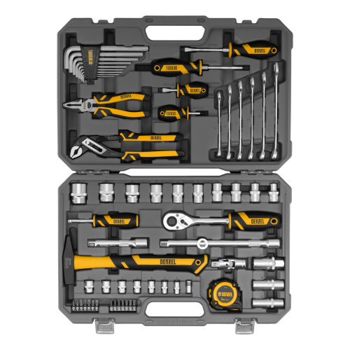 Набор инструментов, 1/2", 1/4", CrV, S2, пластиковый кейс, 64 предмета Denzel по ценам производителя в Москве с доставкой по всей России