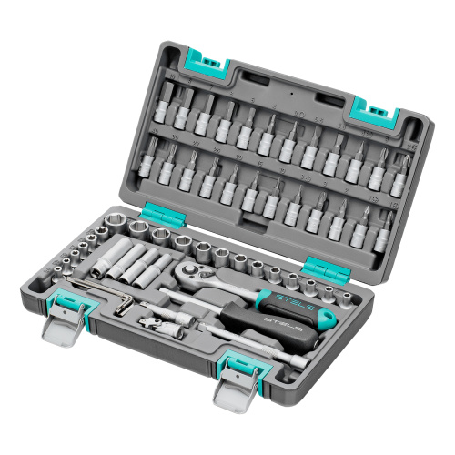 Набор инструментов, 1/4", CrV, пластиковый кейс 57 предметов Stels по ценам производителя в Москве с доставкой по всей России