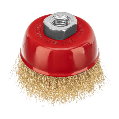 Щетка для УШМ, 75 мм, М14, "чашка", латунированная витая проволока Matrix по ценам производителя в Москве с доставкой по всей России