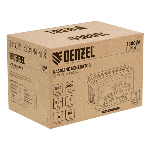 Генератор бензиновый PS 33, 3.3 кВт, 230 В, 15 л, ручной стартер Denzel по ценам производителя в Москве с доставкой по всей России