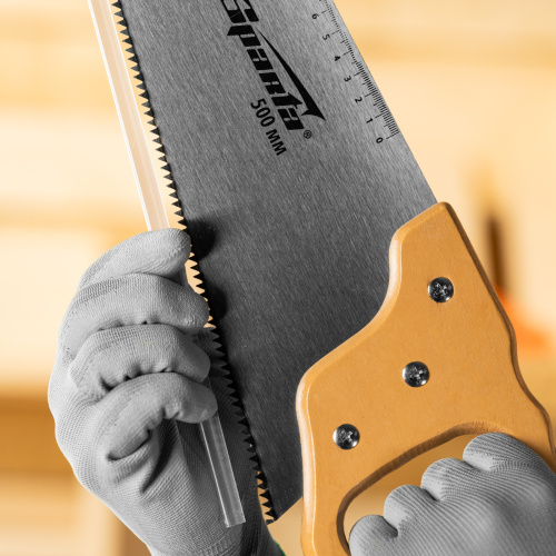 Ножовка по дереву, 500 мм, 7-8 TPI, каленый зуб, линейка, деревянная рукоятка Sparta по ценам производителя в Москве с доставкой по всей России