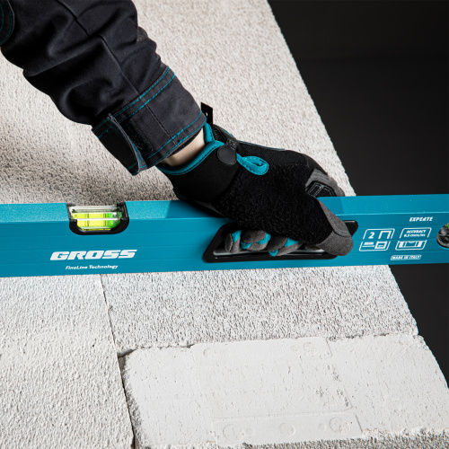 Уровень алюминиевый, 1500 мм, усиленный с ударопрочными заглушками, рукоятки, 3 глазка Gross по ценам производителя в Москве с доставкой по всей России