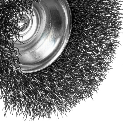 Щетка для дрели, 65 мм, Чашка, со шпилькой , нержавеющая витая проволока Denzel по ценам производителя в Москве с доставкой по всей России