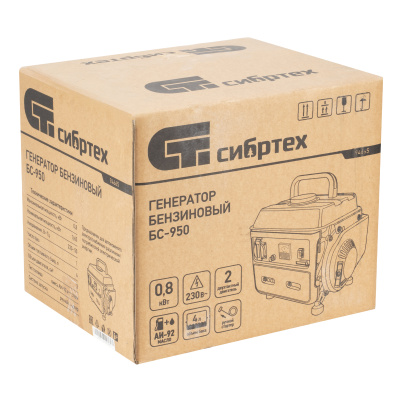 Генератор бензиновый БС-950, 0.8 кВт, 230 В, 2-х тактный, 4 л, ручной стартер Сибртех купить в Москве с доставкой по всей России | ProtosMarket.ru