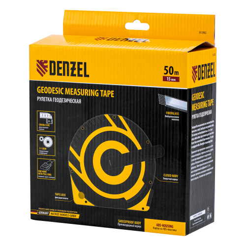 Рулетка геодезическая 50 м х 15 мм, закрытый корпус, фиберглассовая лента Denzel по ценам производителя в Москве с доставкой по всей России