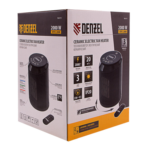 Тепловентилятор электрический керамический DTFC-2000, пульт, 3 режима, вентилятор, нагрев 1000/2000 Вт Denzel по ценам производителя в Москве с доставкой по всей России