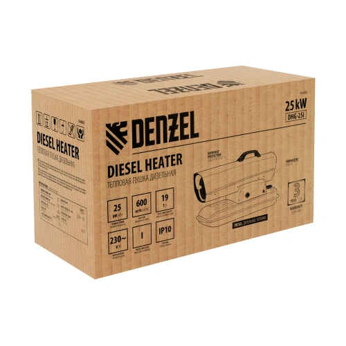 Дизельная тепловая пушка DHG-25i, 25 кВт, 600 м3/ч, прямой нагрев, термостат Denzel по ценам производителя в Москве с доставкой по всей России