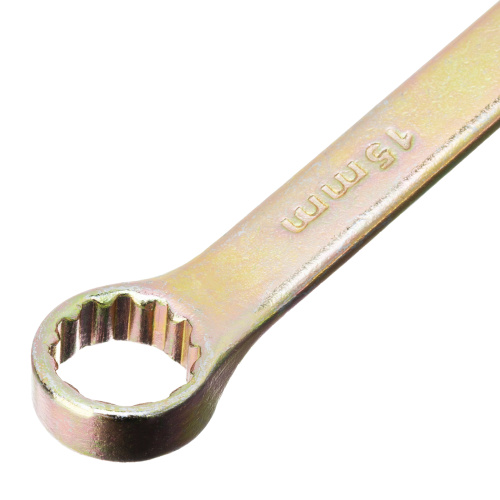 Ключ комбинированный, 15 мм, желтый цинк Сибртех по ценам производителя в Москве с доставкой по всей России