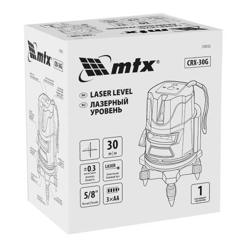 Лазерный уровень CRX-30G, 30 м, зеленый луч, батарейки, резьба 5/8" MTX по ценам производителя в Москве с доставкой по всей России