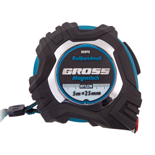 Рулетка Magnetisch 5 м х 25 мм,обрезиненный корпус,автоматическая фиксация,Нейлоновое покрытиеытие,зацеп с магнитом Gross по ценам производителя в Москве с доставкой по всей России