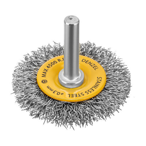Щетка для дрели, 50 мм, Плоская, со шпилькой, нержавеющая витая проволока Denzel по ценам производителя в Москве с доставкой по всей России