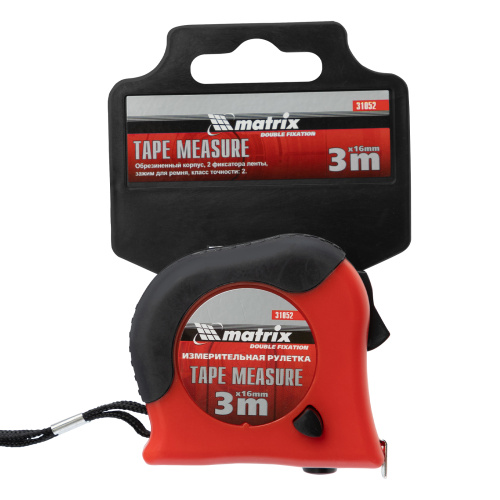 Рулетка Double fixation,3 м х 16 мм,обрезиненный корпус,двойная плавная фиксация Matrix по ценам производителя в Москве с доставкой по всей России