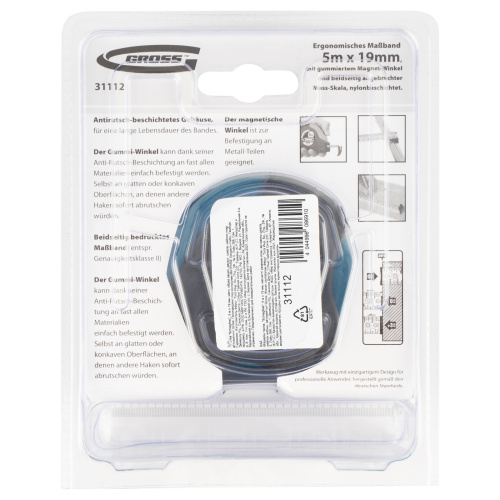 Рулетка "Schlagfest",5 м x 19 мм,магнитный обрезиненный зацеп,двусторонняя шкала,Нейлоновое покрытие,автоматическая фиксация Gross по ценам производителя в Москве с доставкой по всей России