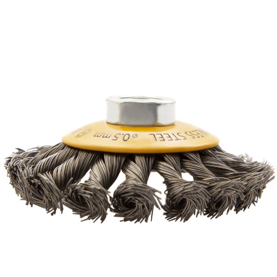 Щетка для УШМ, 100 мм, "Тарелка", крученая нержавеющая проволока 0.5 мм, М14 Denzel купить в Москве с доставкой по всей России | ProtosMarket.ru