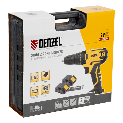 Дрель-шуруповерт аккумуляторная CDL-12-02BM, Li-Ion, 12 В, 2 акк. Denzel по ценам производителя в Москве с доставкой по всей России