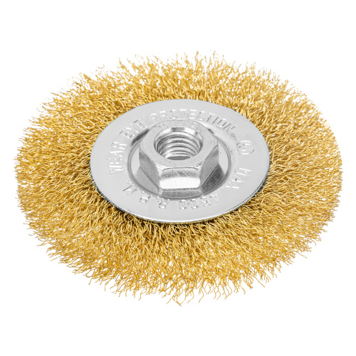 Щетка для УШМ, 100 мм, М14, плоская, латунированная витая проволока Matrix по ценам производителя в Москве с доставкой по всей России