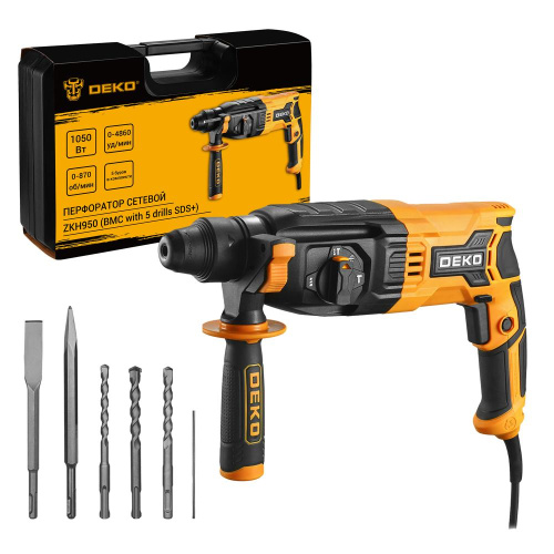 Перфоратор сетевой DEKO ZKH950 в кейсе с набором из 5 буров SDS+, 1050 Вт по ценам производителя в Москве с доставкой по всей России