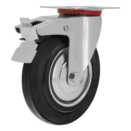 Колесо поворотное с тормозом D 160 мм, крепление  платформенное Сибртех по ценам производителя в Москве с доставкой по всей России