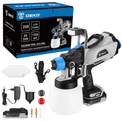 Краскопульт аккумуляторный DEKO SG20DK PRO, 20В, 1200 мл, 2x3.0Ач по ценам производителя в Москве с доставкой по всей России