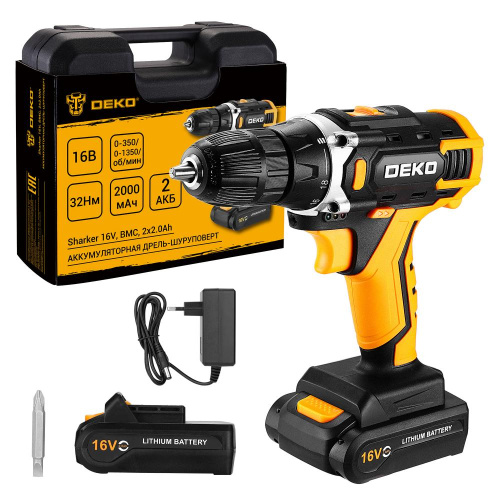 Аккумуляторная дрель-шуруповерт DEKO Sharker 16V в кейсе, 2х2.0Ач по ценам производителя в Москве с доставкой по всей России