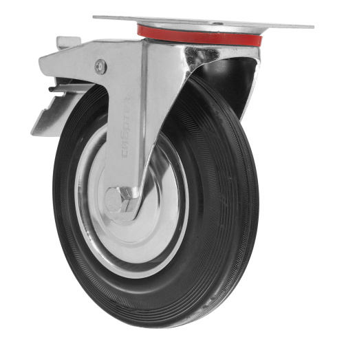 Колесо поворотное с тормозом D 200 мм, крепление  платформенное Сибртех по ценам производителя в Москве с доставкой по всей России