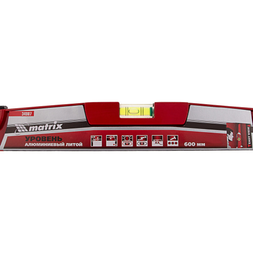 Уровень алюминиевый, 600 мм, литой, 2 глазка (1 фронтальный), ударная площадка Matrix по ценам производителя в Москве с доставкой по всей России
