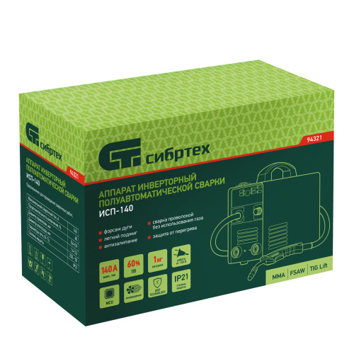 Аппарат инвертор. полуавтомат. сварки ИСП-140, 140 А, ПВ 60% Сибртех по ценам производителя в Москве с доставкой по всей России