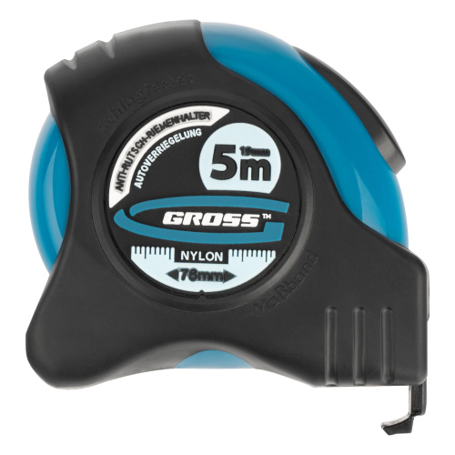 Рулетка "Schlagfest",5 м x 19 мм,магнитный обрезиненный зацеп,двусторонняя шкала,Нейлоновое покрытие,автоматическая фиксация Gross по ценам производителя в Москве с доставкой по всей России