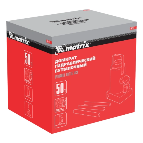 Домкрат гидравлический бутылочный, 50 т, высота подъема 240-370 мм Matrix по ценам производителя в Москве с доставкой по всей России