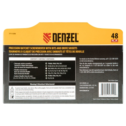 Отвертка с набором бит и торцевых головок для точных работ, гибкий привод, 48 шт, CrMo Denzel по ценам производителя в Москве с доставкой по всей России