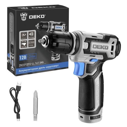 Аккумуляторная дрель-шуруповерт DEKO ZKCD12FU-Li, 12В, 1х1.5Ач по ценам производителя в Москве с доставкой по всей России