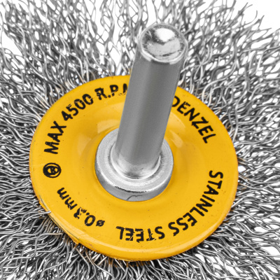 Щетка для дрели, 60 мм, Плоская, со шпилькой, нержавеющая витая проволока Denzel по ценам производителя в Москве с доставкой по всей России