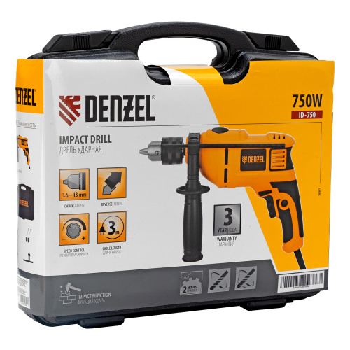 Дрель ударная ID-750, 750 Вт, 0-3000 об/мин, 48000 уд/мин Denzel по ценам производителя в Москве с доставкой по всей России