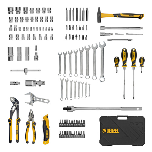 Набор инструментов, 1/2", 1/4", CrV, S2, пластиковый кейс, 122 предмета Denzel по ценам производителя в Москве с доставкой по всей России