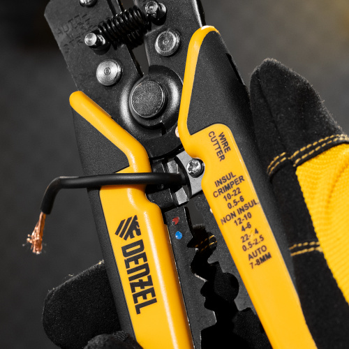 Щипцы для зачистки электропроводов 0,2-6 мм², функция обрезания проводов Denzel по ценам производителя в Москве с доставкой по всей России