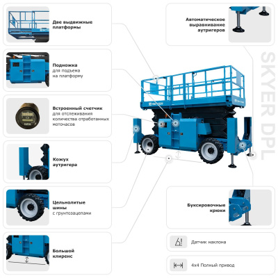Подъемник самоходный дизельный ножничный с выдвижными платформами SKYER DPL1568 купить в Москве с доставкой по всей России | ProtosMarket.ru