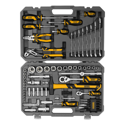 Набор инструментов, 1/2", 1/4", CrV, S2, пластиковый кейс, 84 предмета Denzel по ценам производителя в Москве с доставкой по всей России