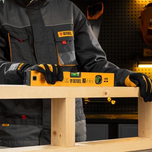 Уровень алюминиевый, магнит., фрезерованный, 3 глазка (1 зеркал.) 0,5 мм/м, 400 мм Denzel по ценам производителя в Москве с доставкой по всей России