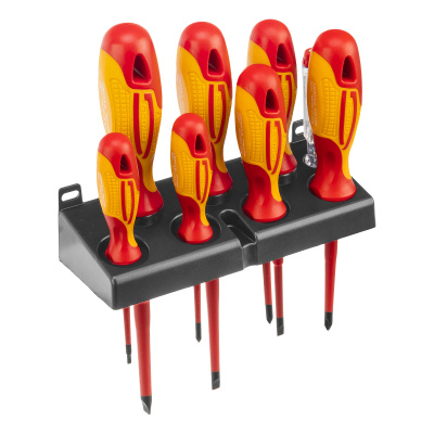 Набор отверток диэлектрических до 1000 В, 8 шт, тестер, CrMo, двухкомпонентные рукоятки Gross по ценам производителя в Москве с доставкой по всей России