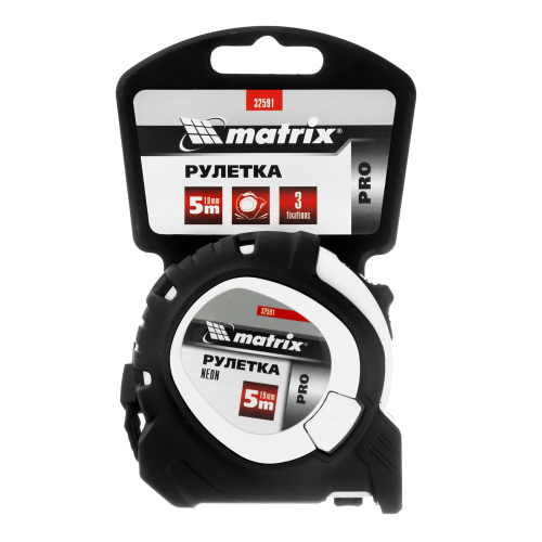 Рулетка Neon,5 м x 19 мм,обрезиненный корпус,3 фиксации,Pro Matrix по ценам производителя в Москве с доставкой по всей России