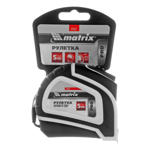 Рулетка Autostop,5 м х 25 мм,двухкомпонентный корпус,автоматическая фиксация,Pro Matrix по ценам производителя в Москве с доставкой по всей России