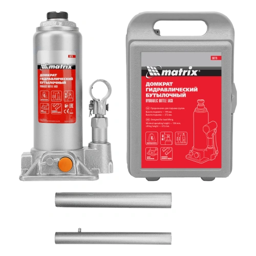 Домкрат гидравлический бутылочный, 4 т, h подъема 194-372 мм, в пластиковом кейсе Matrix купить в Москве с доставкой по всей России | ProtosMarket.ru