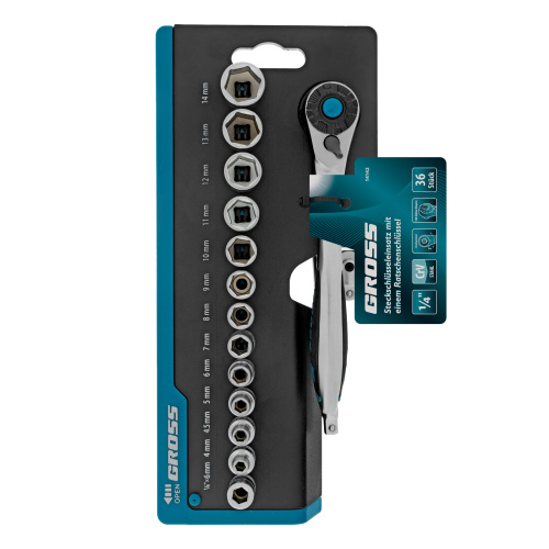 Набор торцевых головок, трещотка 120 зубьев, 1/4", CrV, 36 предметов Gross по ценам производителя в Москве с доставкой по всей России