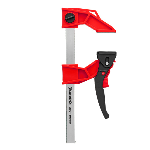 Струбцина реечная быстрозажимная, усиленная, пластиковый корпус рычажно-храповой механизм, 200 х 100 х 351 мм, штанга 5 х 22 мм Matrix по ценам производителя в Москве с доставкой по всей России