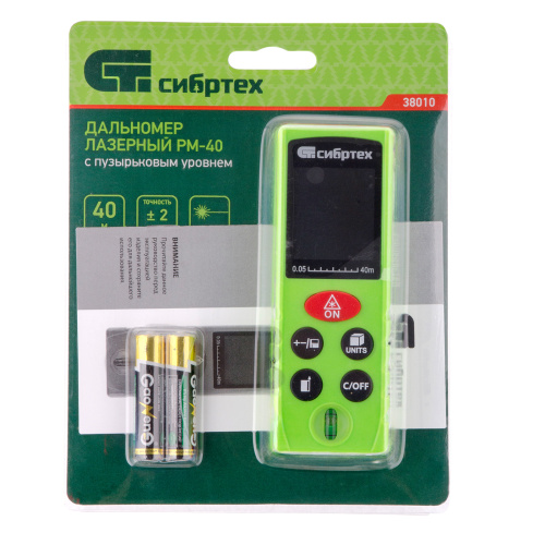 Лазерный дальномер PM-40,40 м,с пузырьковым уровнем Сибртех по ценам производителя в Москве с доставкой по всей России