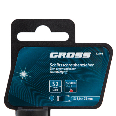 Отвертка SL3 x 75 мм, S2, трехкомпонентная рукоятка Gross по ценам производителя в Москве с доставкой по всей России