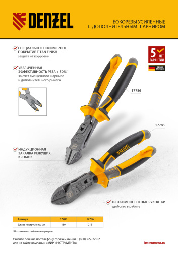 Бокорезы 215 мм, усиленные, трехкомпонентные рукоятки Denzel по ценам производителя в Москве с доставкой по всей России
