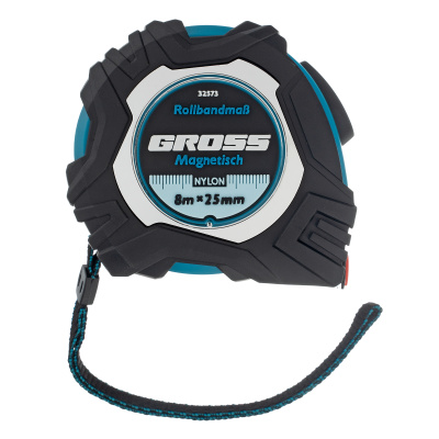 Рулетка Magnetisch 8 м х 25 мм,обрезиненный корпус,автоматическая фиксация,Нейлоновое покрытиеытие,зацеп с магнитом Gross купить в Москве с доставкой по всей России | ProtosMarket.ru